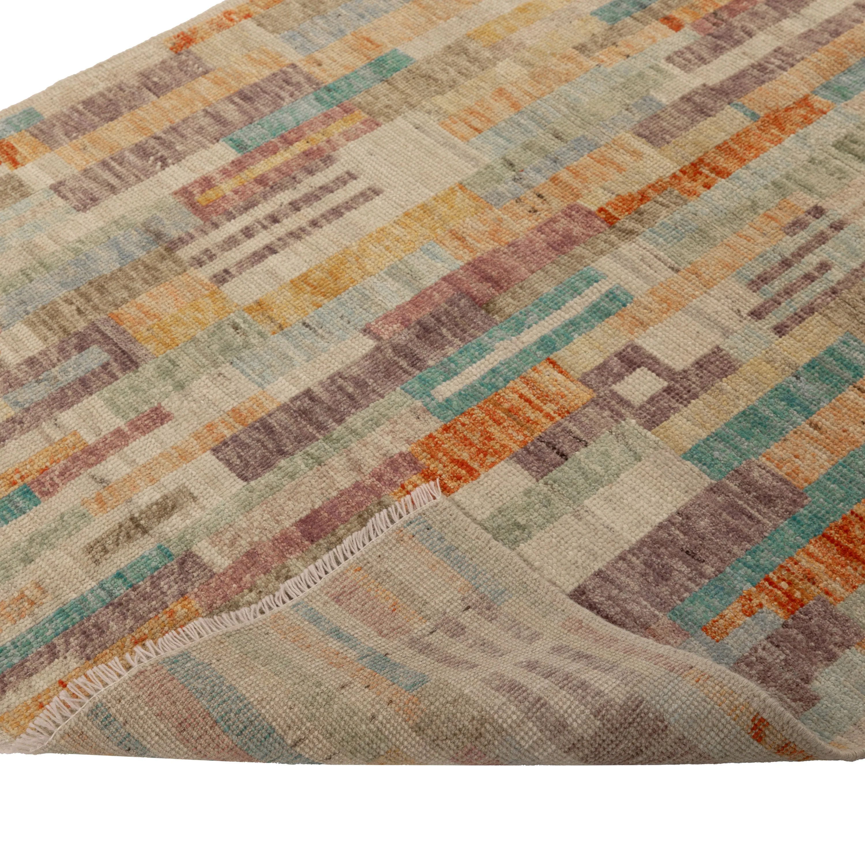 Zameen Multicolored Modern Wool Rug - 3'10" x 5'11"